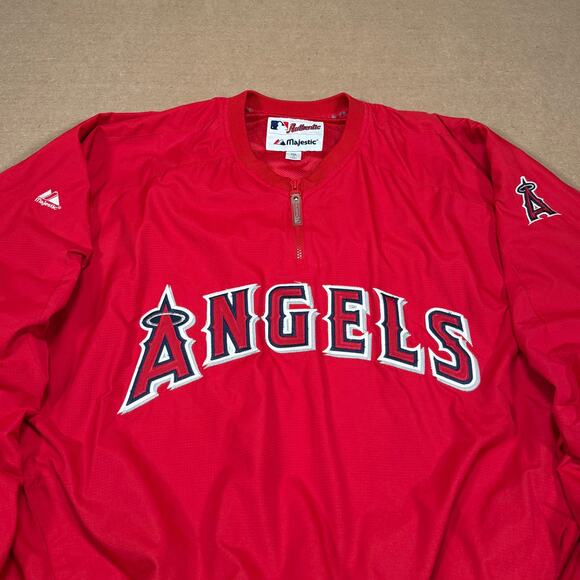 Majestic MLB Los Angeles Angels Pullover Windbreaker Jacket Red XXL Authentic - Picture 4 of 8